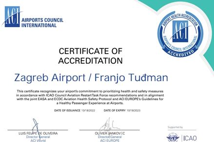 ZAG re-certified third year in a row as a safe airport under Covid-19 pandemic conditions